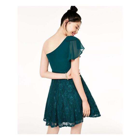 CITY TRIANGLES Womens Green Short Fit + Flare Party Dress Size: 3 - Picture 2 of 4